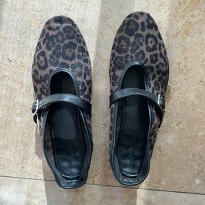 Camila Coelho Leopard Print Mesh Mary Jane Flats Shoes